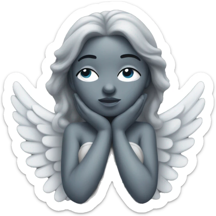 gray statue of angel with wings, a long dress, and gray skin. Her hands should be covering her eyes like she's crying. sticker