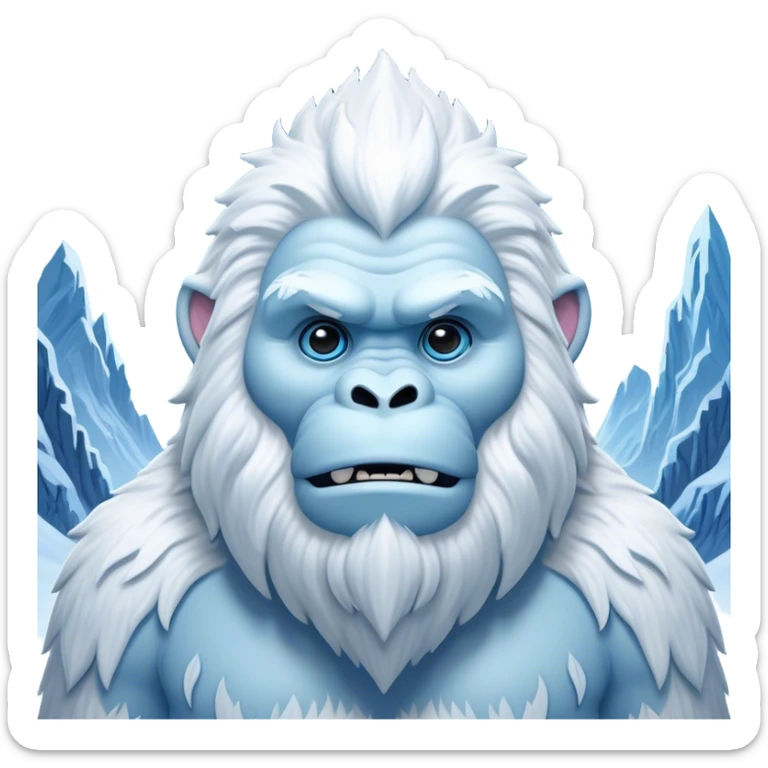 Cinematic Noble Yeti Portrait Emoji, Grand and enigmatic, with a towering, snow-dusted figure in pristine whites and cool blues, exuding ancient, mystical wisdom and stoic majesty, simplified yet exquisitely detailed with frosty textures, glowing with a gentle, icy outline that captures the awe-inspiring presence of a guardian of the frozen wilds! sticker