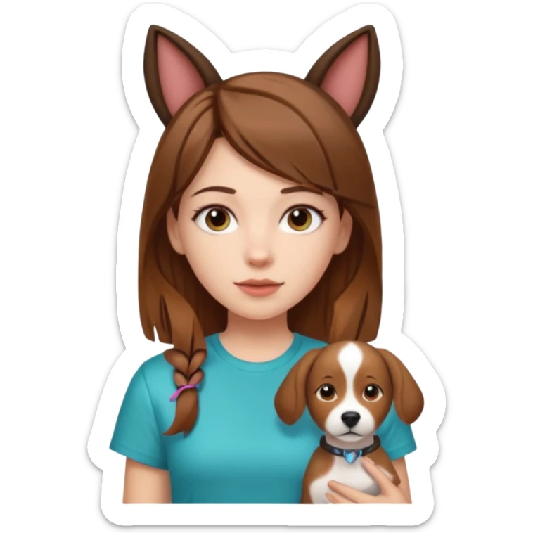 White girl with straight brown hair name is Valentina put dog ears on her and make he rlike like a bith but still not ugly just the dog prt of it and also have a shirt that says siri on it sticker