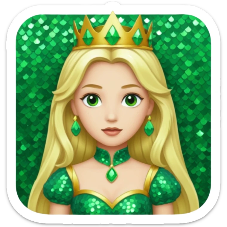 Princess Ozma from the Wizard of Oz with long blonde hair, green sequin outfit sticker