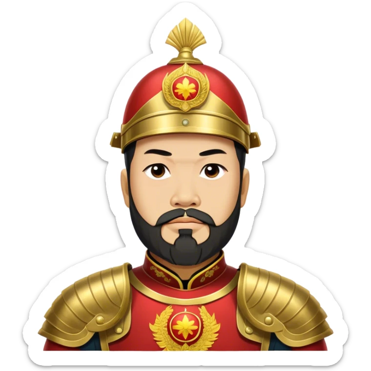 ​Cinematic Realistic Portrait of Trần Hưng Đạo, depicted as a revered Vietnamese general with his characteristic traditional Vietnamese beard and historic armor, his determined gaze illuminated by dramatic historical lighting that evokes his legendary martial spirit and leadership, sticker