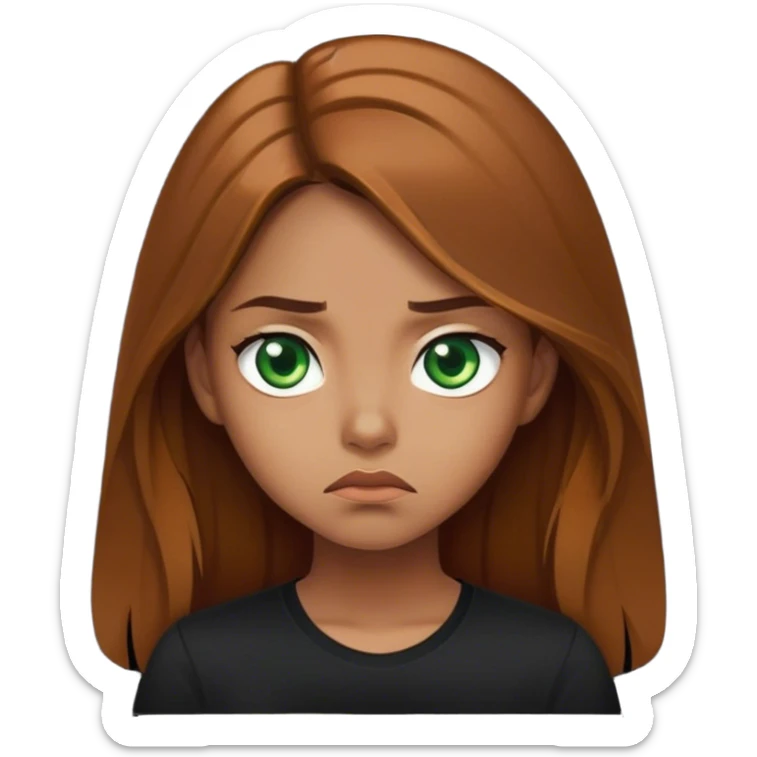 Girl with Green eyes Brown Long Hairs caramell Skin and a black Shirt she Looks annoying sticker
