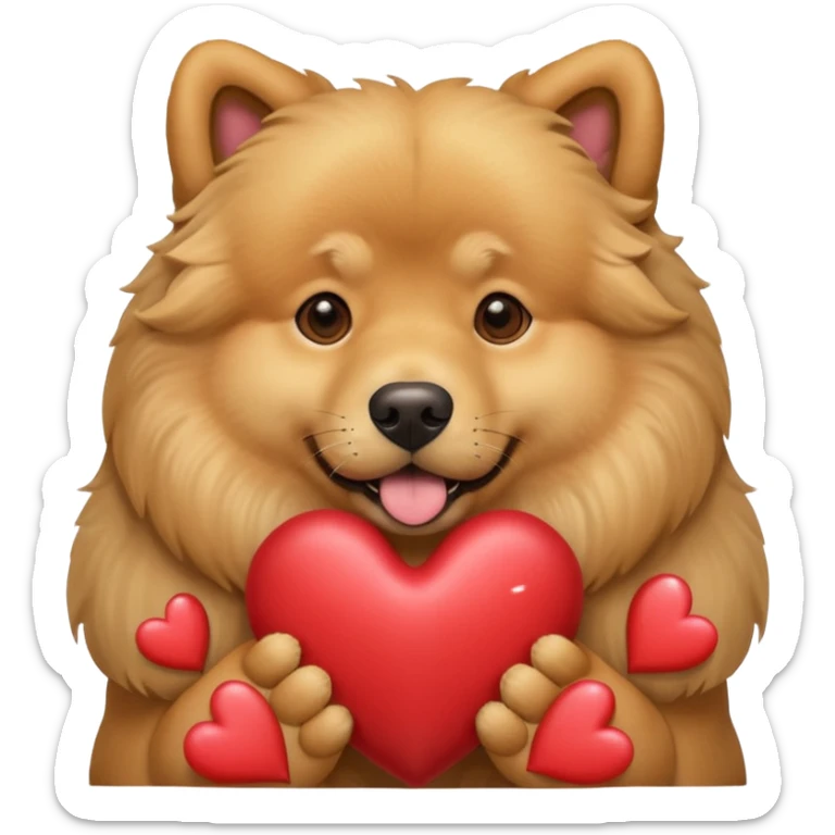 Golden Retriever/Chow Chow mix holding a large heart in its mouth (modeled after the dog image attached) sticker