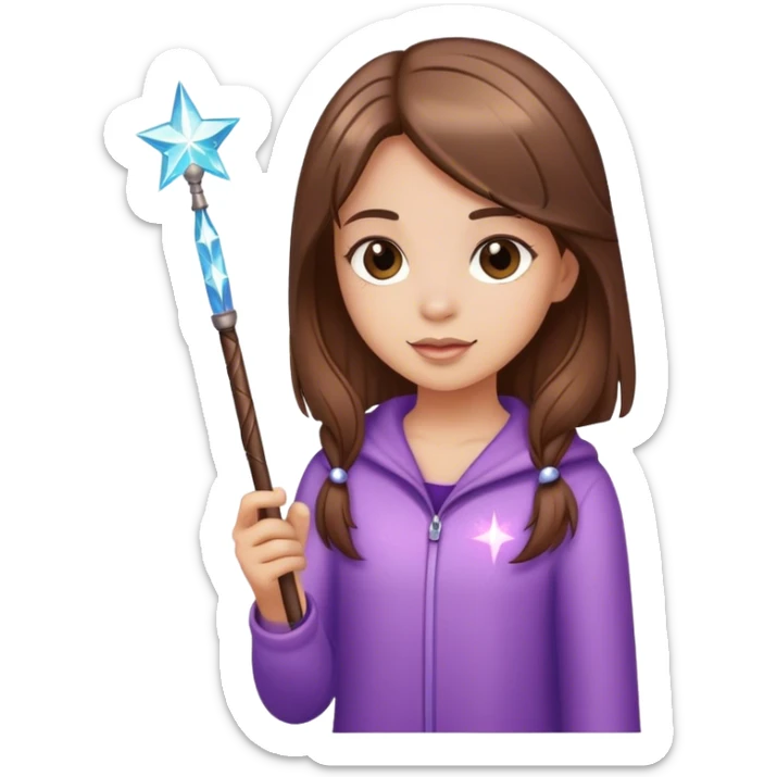 Girl with straight Brown hair and a wand with sparkles sticker