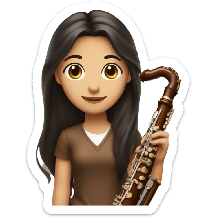 girl with long dark hair holding brown woodwind instrument bassoon sticker