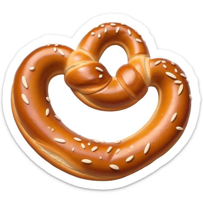 Pretzel Cinematic Realistic Pretzel Snack Emoji, depicted as a single, perfectly twisted pretzel with a glossy, salted crust, rendered with lifelike textures and warm, inviting lighting. sticker