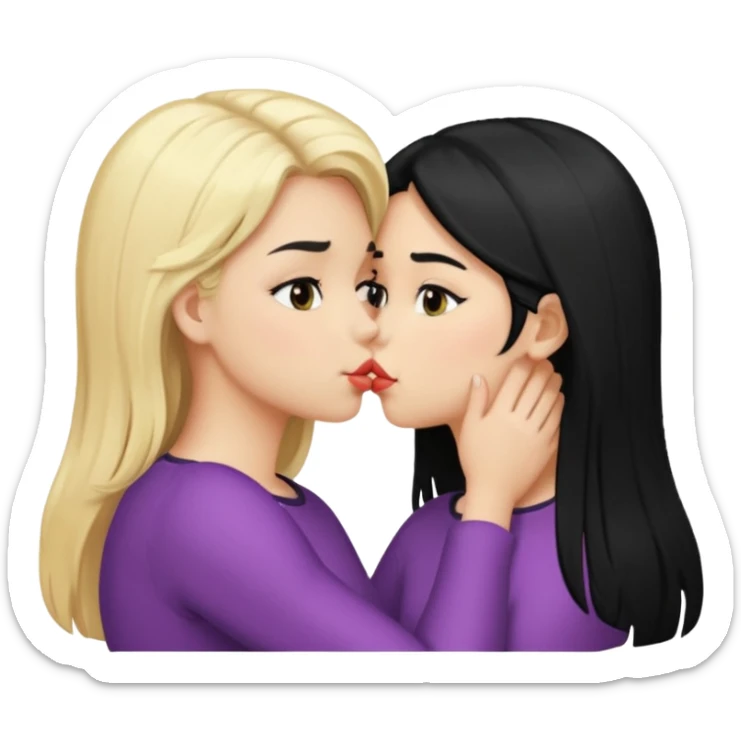 Blond girl and black hair girl kissing sticker