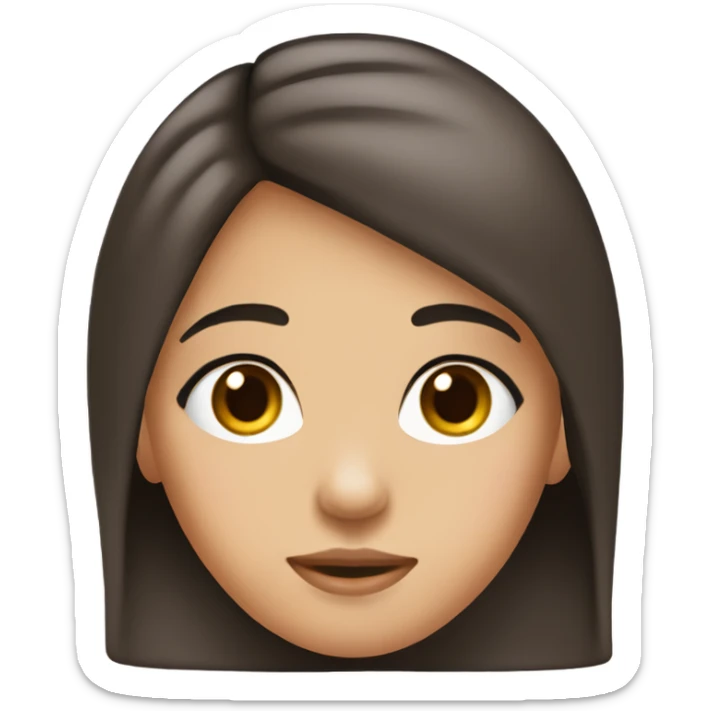 A girl with dark brown hair, middle length. A little bit of acne on the cheeks. Rosy cheeks. Thin eyebrows  sticker