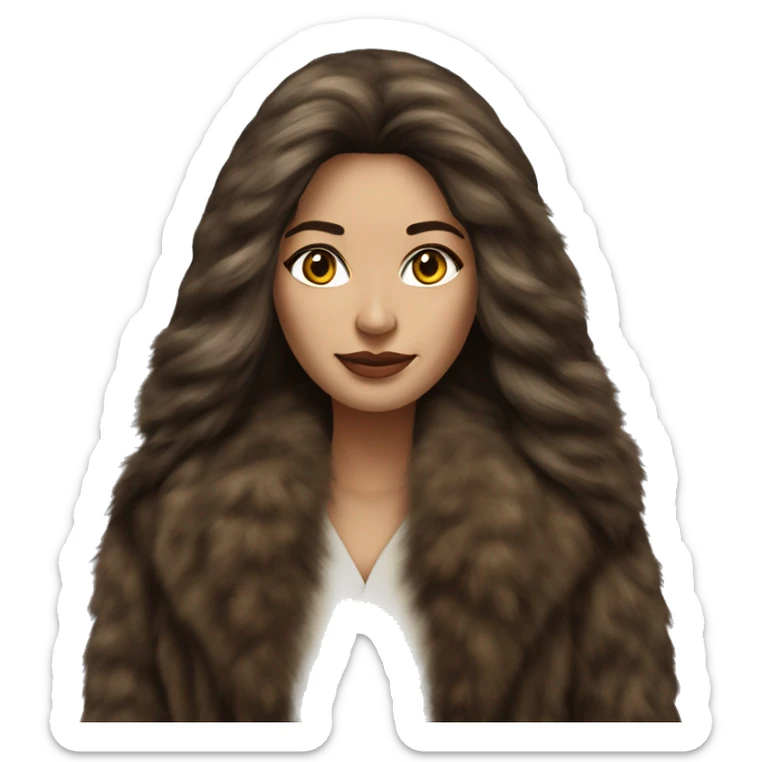 Beautiful Woman Realistic long hair brunette Mob wife big brown fur coat  sticker