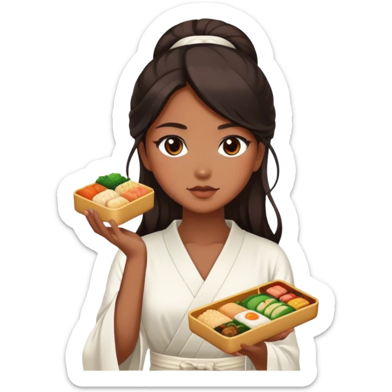 Beautiful woman in 1950’s woman fashion look, white dress, long dark brown hair, Japanese bento sticker