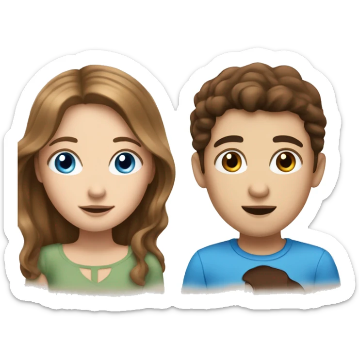White girl with brown hair and blue eyes talking with a White boy with brown hair and brown eyes sticker