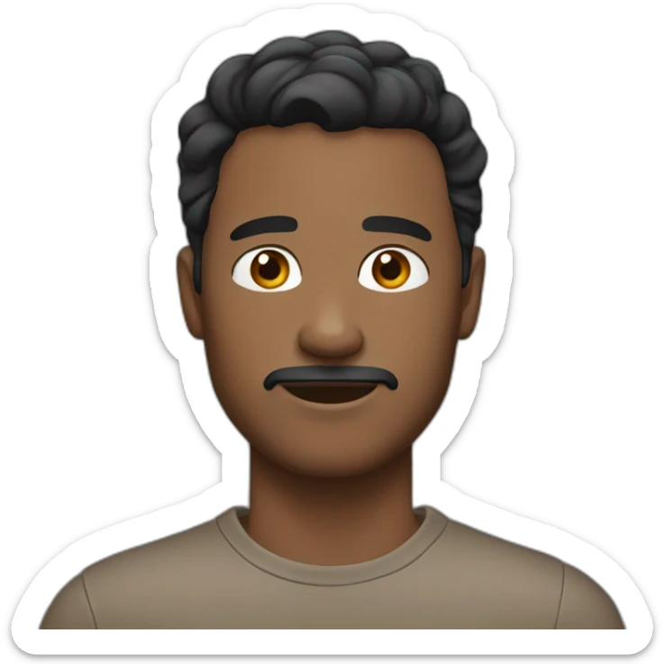 Adult man, brown (no black) skin, small and black hair, no beard, no mustache sticker