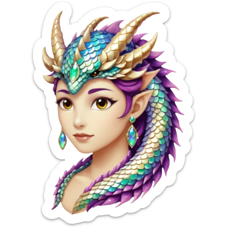 Am amazing blend of a half dragon woman with glittering jeweled scales sticker