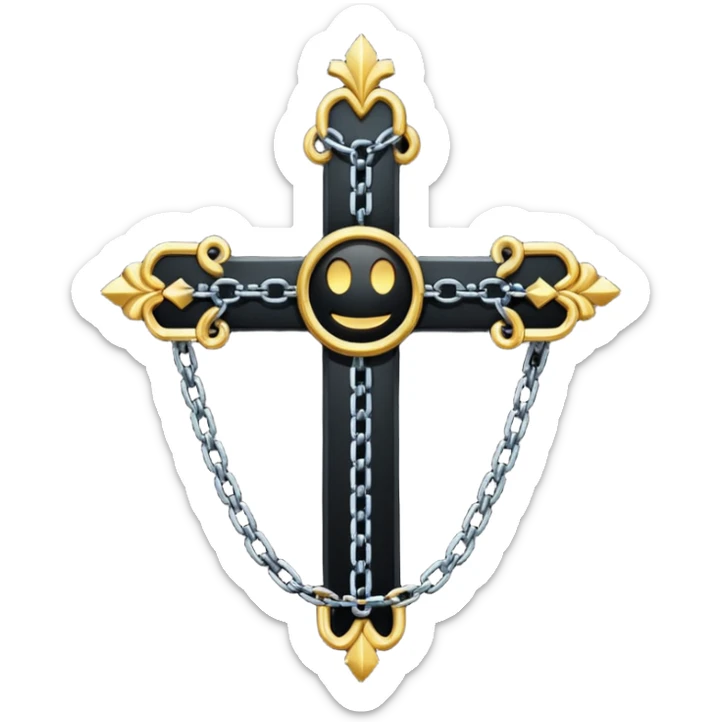 Ein christen kreuz schön verziert mit ketten aber nur in schwarz als Emoji keine Farbe verwenden einzige Farbe schwarz sticker