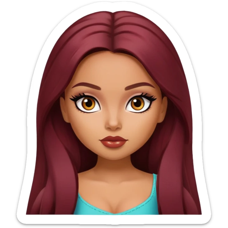 pretty bratz girl, latina, dark red hair,  long hair, brown eyes, black eyeliner, tan skin sticker