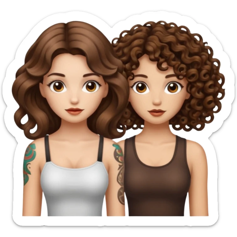 eureka mushroom — long wavy brown hair tattooed woman and short tight curly brown hair woman — idea glow sticker