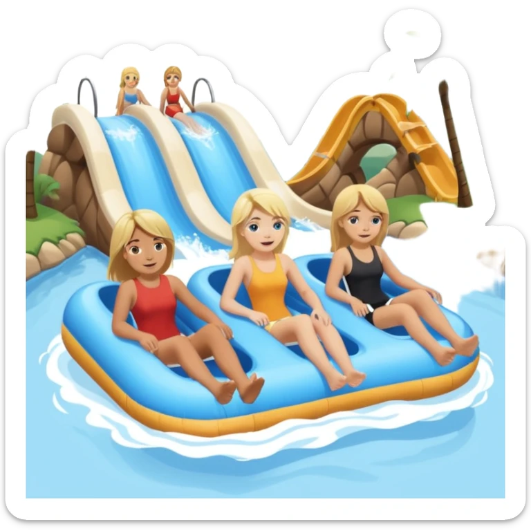 2 girls and 2 guys on the lazy river waterslide. 1 girl and 1 guy have blonde hair and 1 girl and 1 guy have brown. we are all very pale. 4 PEOPLE  sticker