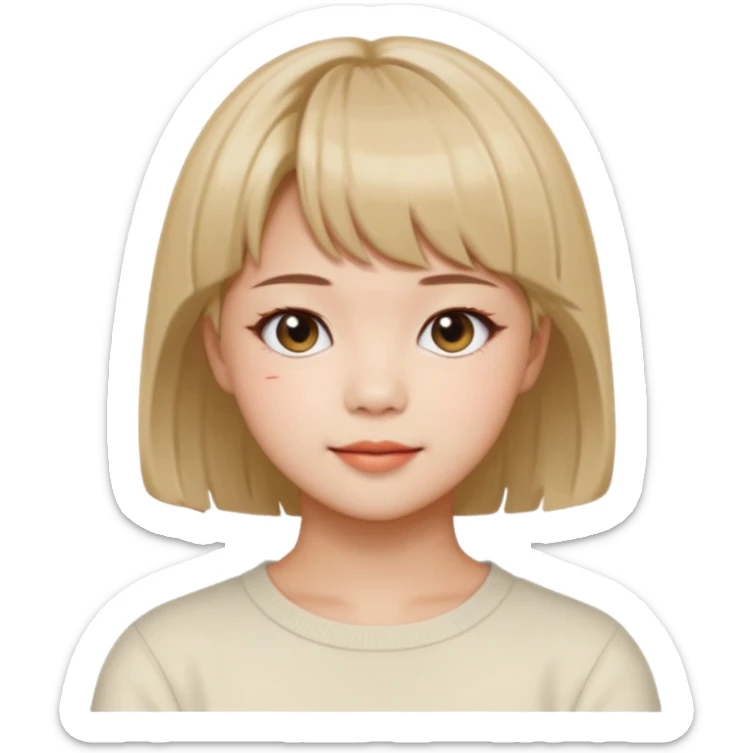 Jeongyeon de TWICE portrait emoji, short hair with bangs, cheerful expression sticker