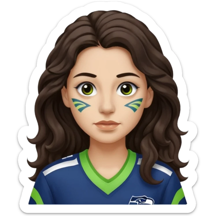 Long wavy Dark brown hair with small nose stud of seahawks fan women sticker