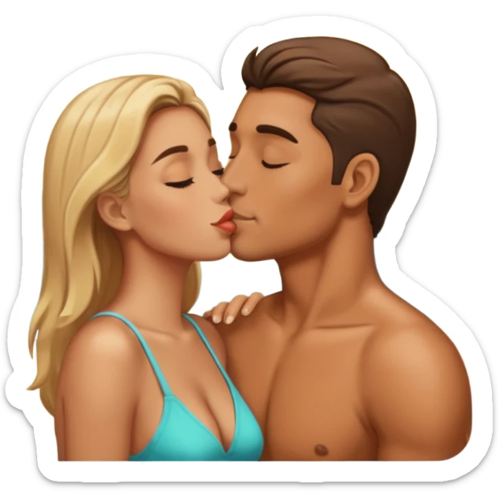 a good looking man and good looking woman are Kissing, outdoor sticker