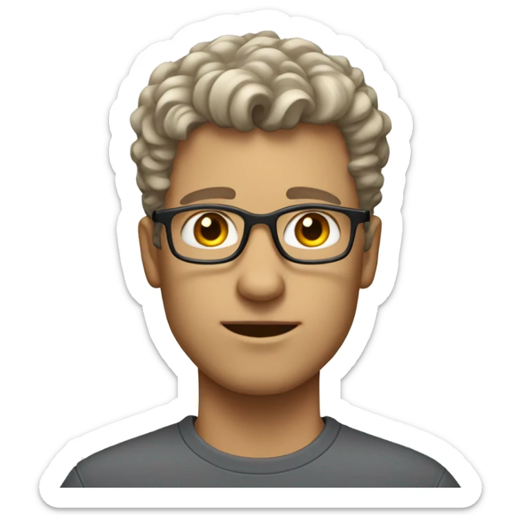 white male, short curly hair, light brown with a hint of grey, stubble, glasses, eyeroll expression. sticker