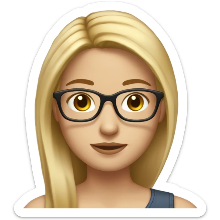 “Create an emoji of a girl with fair skin, blonde highlights, slightly wavy (almost straight) hair, round glasses, and brown eyes. She should look friendly and modern, with detailed features that showcase her unique personality.” sticker