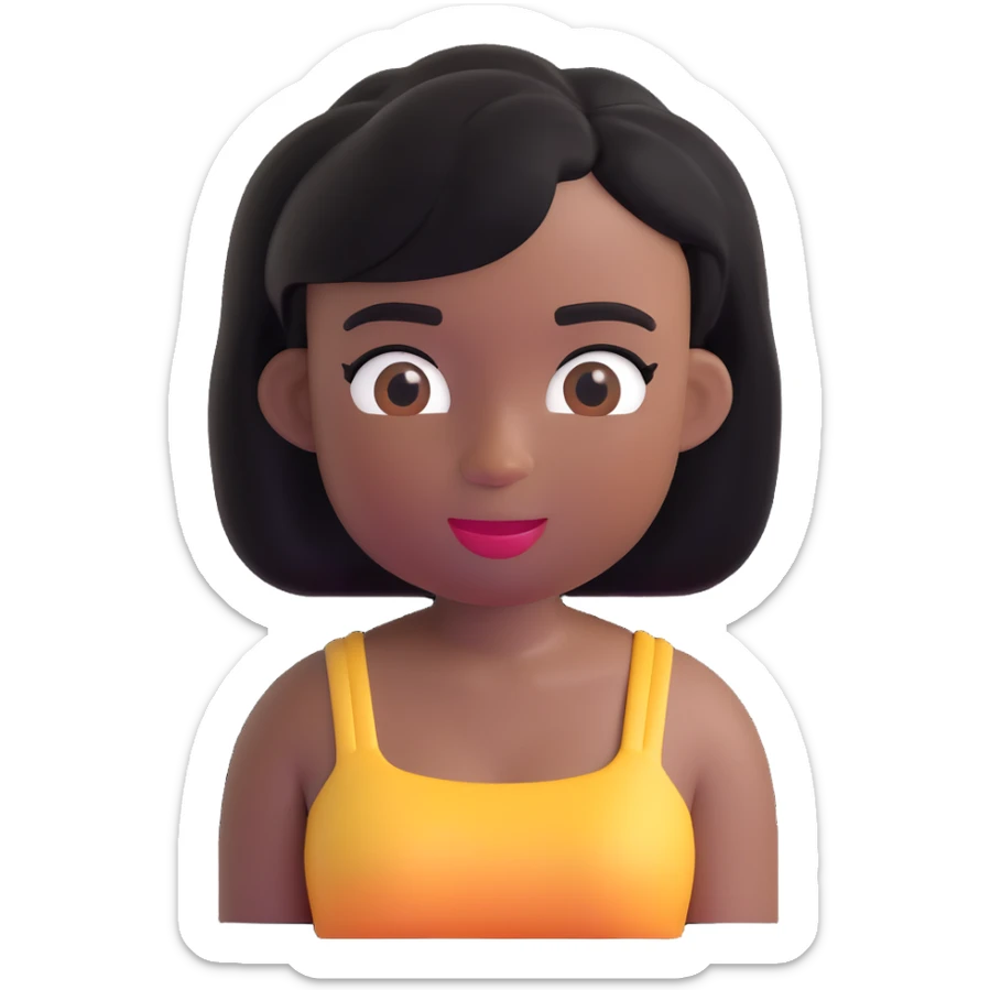 black girl memoji, black hair, tube top, 3D emoji style sticker