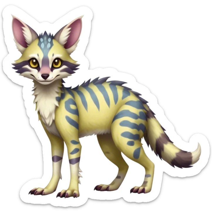 Feral Rare Fantasy light vibrant pastel warm-colored Vernid-Sergal-Genet-species by LiLaiRa, random markings, tufted ears, full body, 4 legs sticker