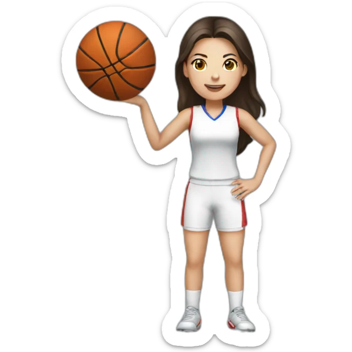 White skin brunette female playing football with basket ball sticker
