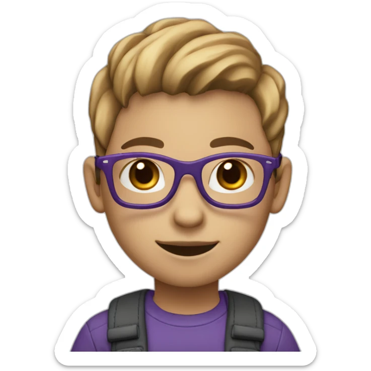 Child with black glasses ,a jeans and purple trousers with light Brown hair and a white skin color sticker