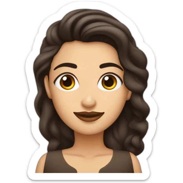 Una mujer blanca ondulada con ojos café cabello café con un hombre peli negro con cejas gruesas y peinado sticker