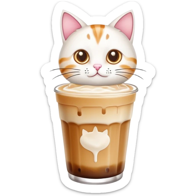 it is a ice latte with a cute cat on the top of the latte. The cat is not a real cat, it is a cartoon cat like a jelly and with 2 little sesame eyes. sticker