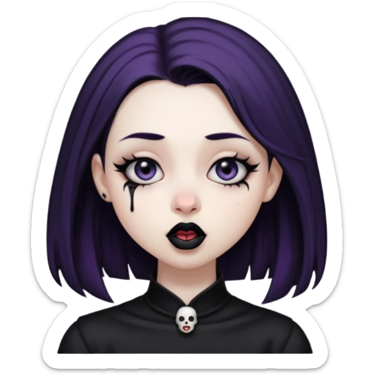 Goth girl with her eyes rolled up and towards her nose and her tongue sticking out doing uwu face sticker