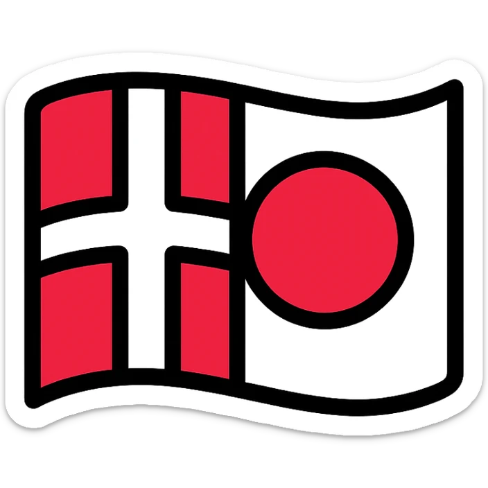 color outline icon of a combined Denmark and Japan flag sticker