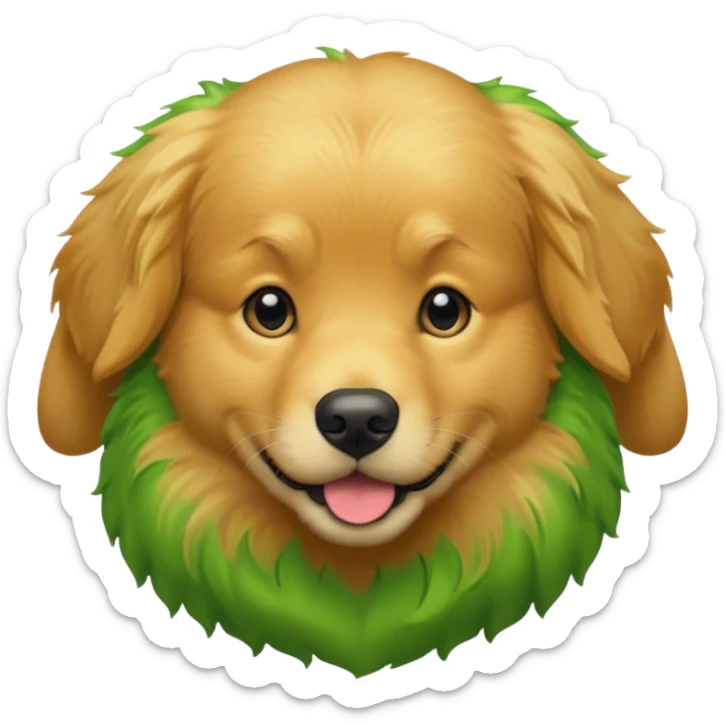 green dog extra furry golden retriever. The dog fur is all green sticker