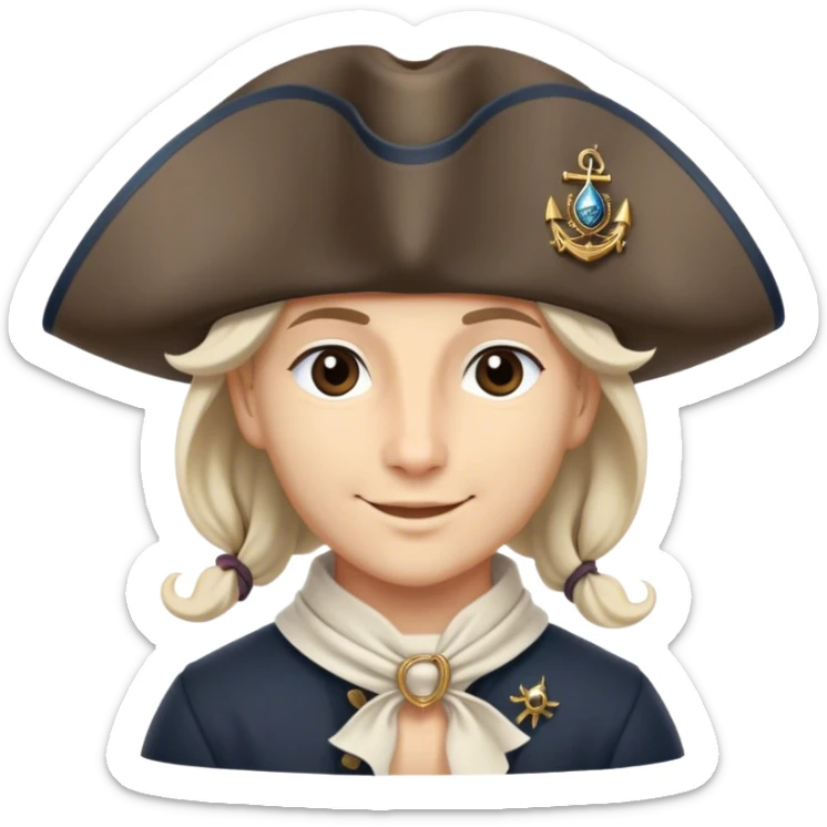 Clash of Clans aesthetic: Beautiful and Majestic Pirate Portrait Emoji, Rendered in serene confidence with a gentle, enigmatic smile and a regal tricorn hat, showcasing a distinguished, weathered build with a timeless bandana and soft, wise eyes in natural skin tone, Simplified yet exquisitely endearing features, highly detailed, glowing with a soft, drowsy maritime light, high shine, calm and heroic, stylized with an air of legendary seafaring elegance, soft glowing outline, capturing the essence of a majestic pirate whose noble spirit inspires epic adventures! sticker