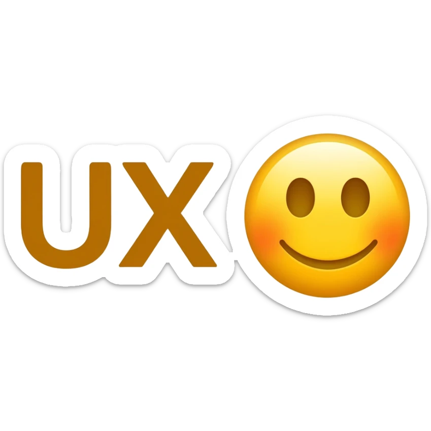 Create the text "UX" with a happy face on it. The overall vibe of the emoji should be happy. sticker