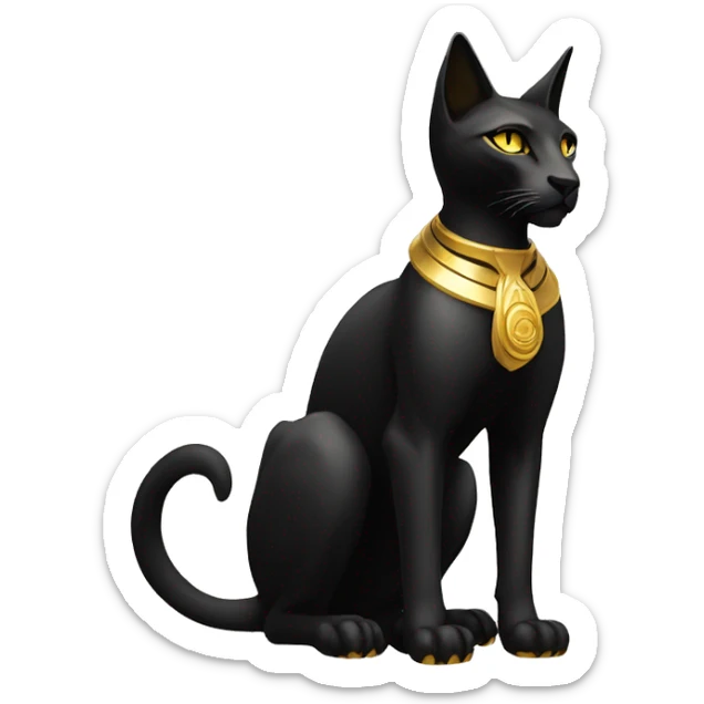 Black godly overpowered ethereal majestic Egyptian Cat. Golden Anubis-Rings and yellow ring-markings. Full body sticker