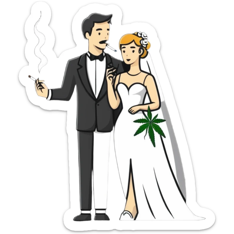 Person in fancy clothes sneaking into wedding ceremony smoking cannabis, full body sticker