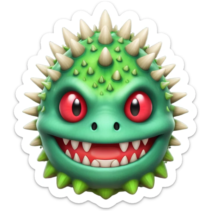 poisonous mushroom monster portrait, head and shoulders only, toxic green glow, scary grin, spiky mushroom head, 3D cartoon, mobile game icon style, clean background, no text, no watermark

 sticker