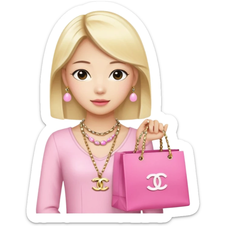 Blonde Chanel Asian Girl with pink shopping bag and Chanel necklace sticker