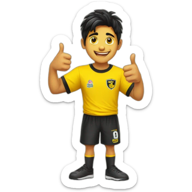 Hyderabad Fc Football Club Supporter yellow black t-shirt thumbs up indian boy black hair sticker