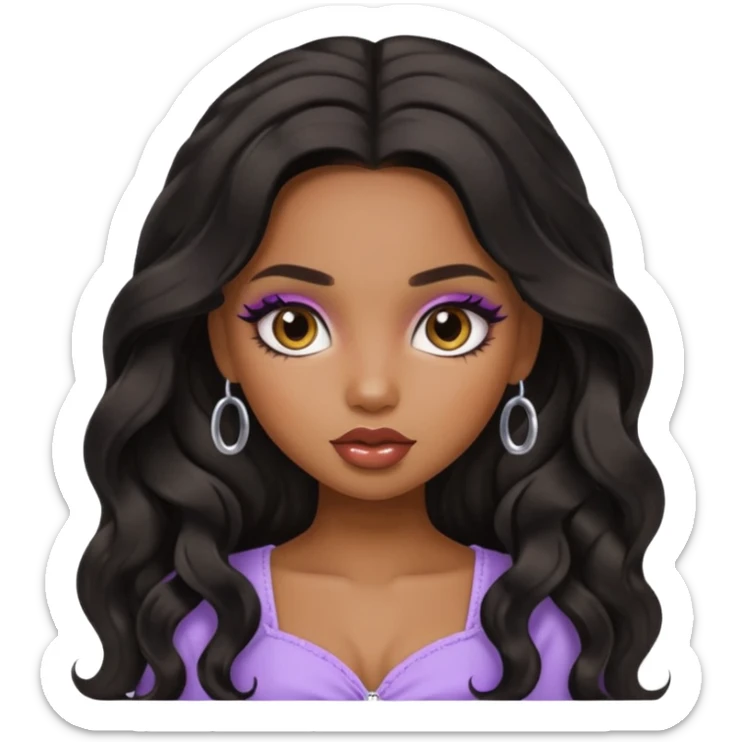 a pretty bratz brown girl with long wavy black color hair sticker