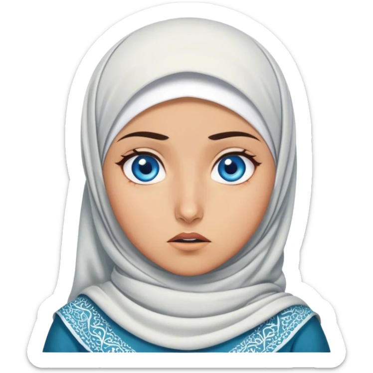 Turkish beautiful finish Konya girl blue eyes with hijab and islamic dress she’s in shock  sticker