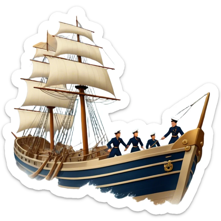 Icon for Historical Movies: Age of Great Geographical Discoveries. A vintage movie poster-style design with sailors battling a fierce storm at sea. Include crashing waves, lightning, a damaged ship, and heroic sailors gripping ropes. Intense, dramatic atmosphere. Transparent background. sticker