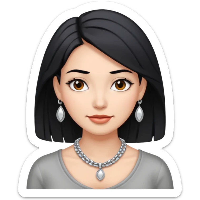 Female with very big Silver Necklace, grey skin,Black hair, more bright silver,highlight necklace, different expressions. sticker