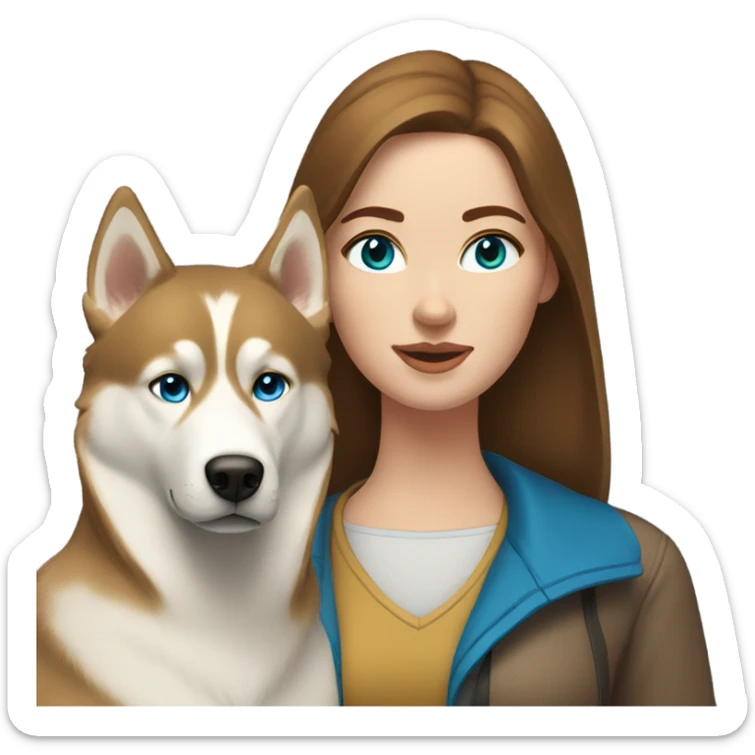 White Woman hair brown and bleus eyes and golden Husky  sticker