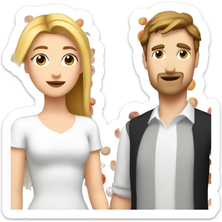 A white girl with a black square kisses a tall white guy with brown hair. There are peaches all around sticker