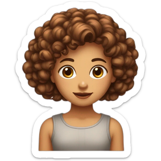 Fille cheveux bouclés foncés qui arrivent aux épaules front un peu grand yeux marron sticker