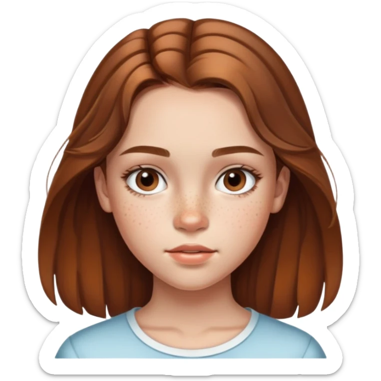 13 year old girl with mid length highlighted brown hair, freckles, big forehead and nice lips sticker